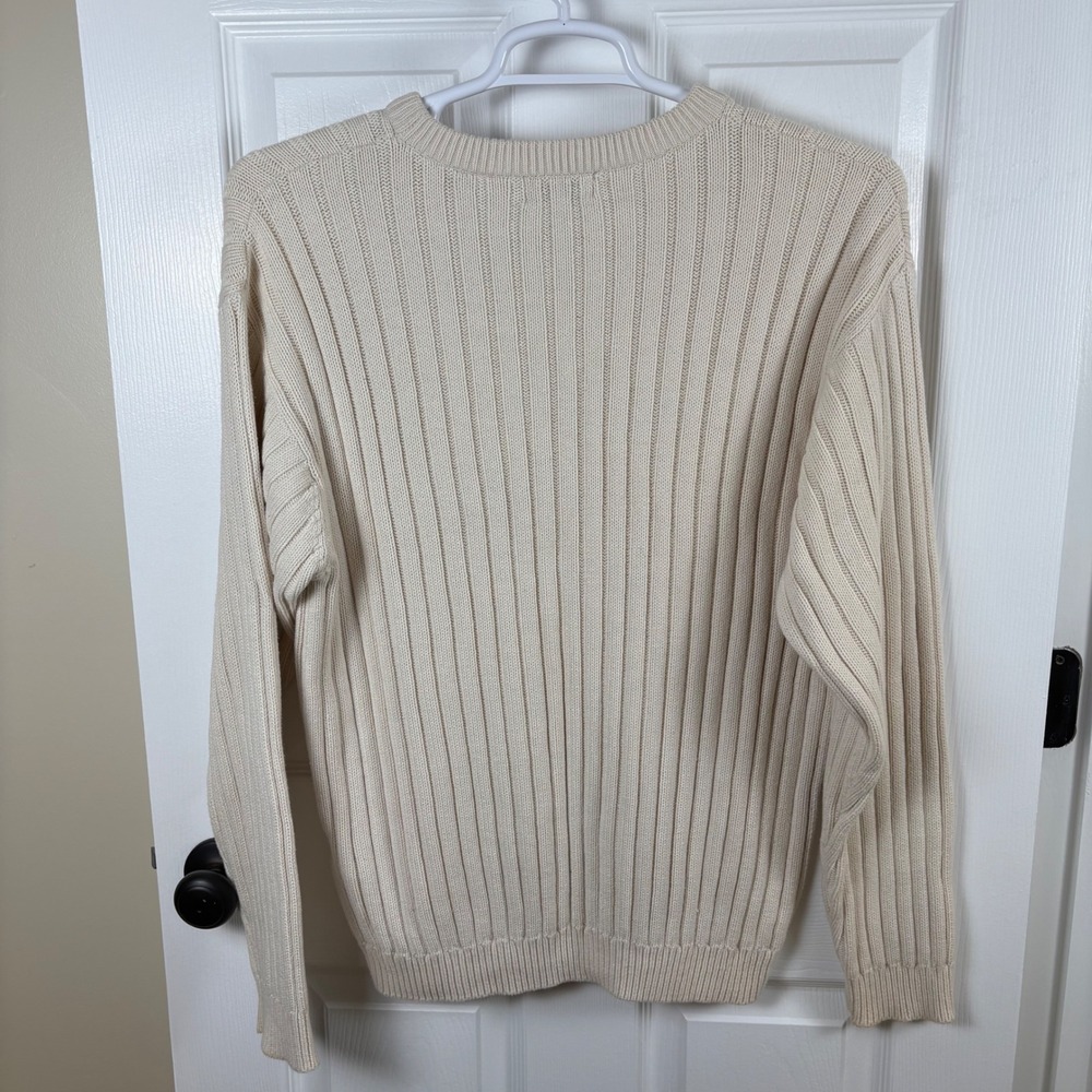 Vtg 90s Sweater L Cream 100% Cotton Chunky Coastal Grandpa‎ Fisherman Academia - Picture 5 of 6